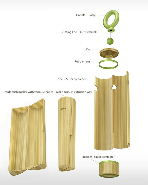 wakasu便携式寿司保鲜竹子包装盒美国设计师ruixiaozhang设计