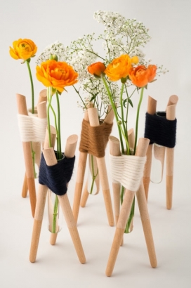 木棍纱线交织花瓶-法国Aurélie Richard设计师作品