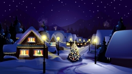 圣诞村-高清晰圣诞小屋与彩灯壁纸