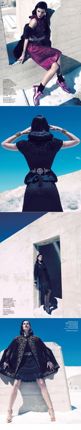 希拉里・罗达-冬季优雅风格芭莎韩国，形成了鲜明的白色背景和蓝色天空