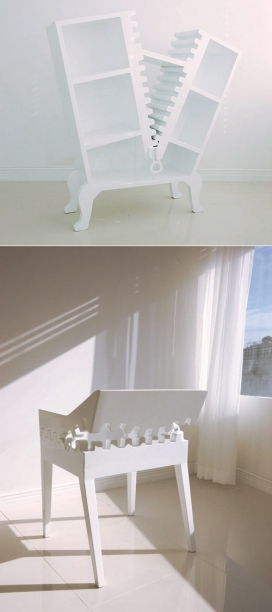 俏皮的拉链家具，纯白颜色，每件都带有古怪的错觉-韩国THE Zoom家居设计师作品