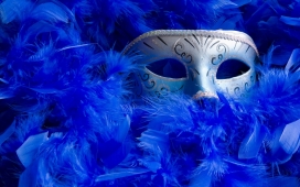 一个面罩和蓝色的羽毛