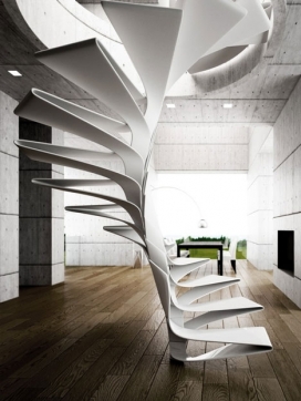 玻璃纤维制成的脊椎骨螺旋褶皱楼梯-意大利工Disguincio&Co建筑工作室作品