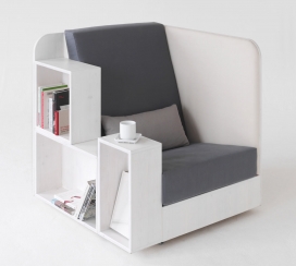 倾斜图书书架椅子-结合了一个椅子，书架，笔记本电脑桌，边桌和杂志架