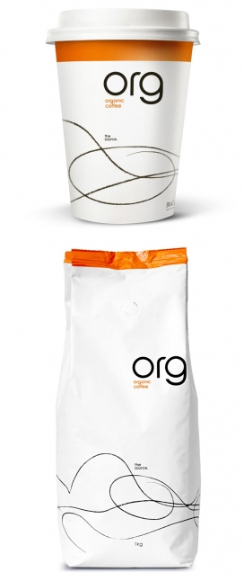 Org Organic有机咖啡橙白麻袋包装设计-自然的调色板，一个美丽的手工绘制的线条，表达纯洁和淳朴