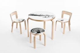 干净的概念梦想设计-无漆木质餐桌椅子-美丽的线条图