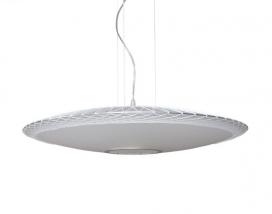 两个半透明不锈钢碗状光盘绑在一起组成的Disque lamp吊灯，直径60×12厘米