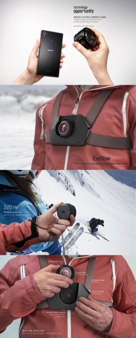 Sony索尼EVOFLOW户外胸前超薄数码相机设计-最大特点是超薄-可以挂在胸前，抓拍运动图像