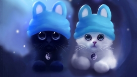 可爱的卡通蓝帽黑白小猫