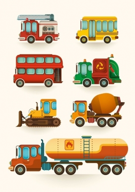 Transportation运输交通插画-汽车-轮船-摩托车-火车插画