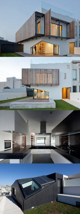 米拉玛的房子-建筑位于葡萄牙，阳台窗采用板式木制折叠百叶窗，来适应不断变化的气候，太阳能电池板固定在屋顶用于持续家庭供热水