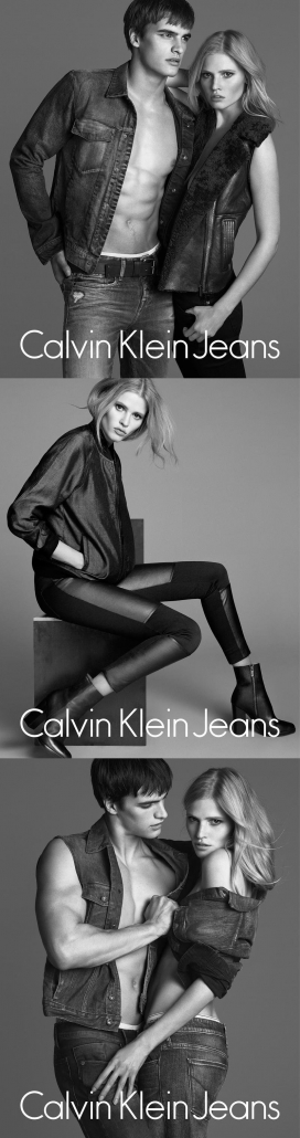 劳拉・斯通-Calvin Klein2014年秋季牛仔短裤，夹克和上衣泳装广告黑白人像