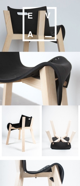 LA EVA-黑色软垫木质椅子设计-黑色牛皮软垫很舒适，可以折叠