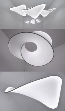 雕塑灯-2014在巴塞罗那馆双年展展出，英国设计师采用拉伸箔材料，看起来像一个六边形蜂巢式瓷砖