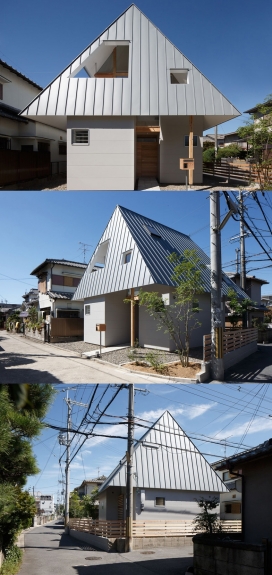 三角屋-坐落在日本奈良市，上面上层有一间高隐瞒内部空间，悬垂的三角屋顶，有两间卧室，而一个开放式的起居空间位于楼上。