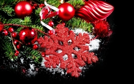 高清晰美丽的红色圣诞节装饰品壁纸