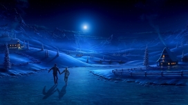 高清晰浪漫的蓝色冬季夜晚