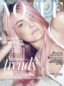 卡罗琳・特提妮-VOGUE时尚西班牙2015年7月-粉红色头发的美容时尚