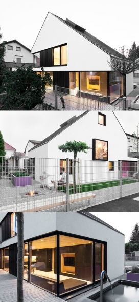 三角白屋-一座三层的家，位于慕尼黑的郊外，大量的非对称屋顶，十分温馨