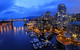 加拿大温哥华城市港口夜景壁纸