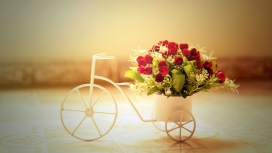 爱的表达-满载红色玫瑰的自行车