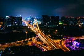 城市高架桥车流光束夜景