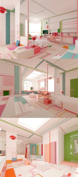 探索几何色彩空间的公寓室内设计