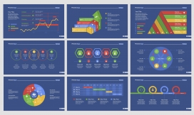 九个扁平复古的信息图表幻灯片模板集