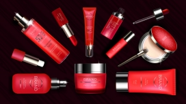 红颜色系列的化妆品素材