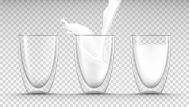 倒牛奶的白色透明杯子