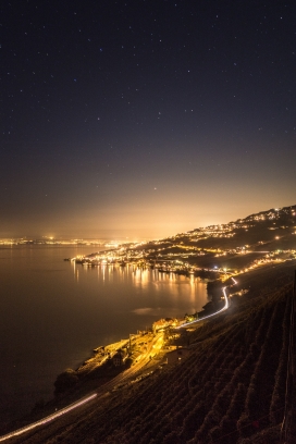 繁华的海滨城市夜景图