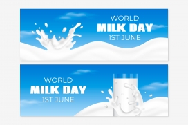 新鲜的白色牛奶广告横幅素材下载