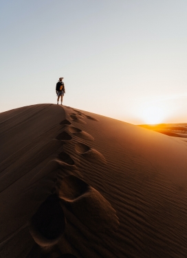 日出沙漠徒步的行走