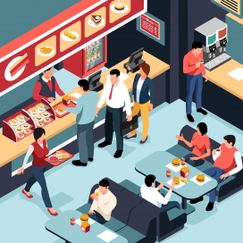 卡通快餐厅用餐场景素材下载