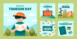 卡通绿色世界旅游日素材下载