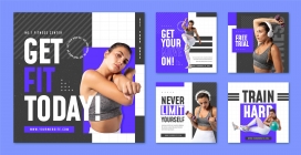 时尚蓝紫女性健身锻炼海报素材