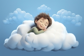 可爱唯美睡在白色云朵上的儿童图