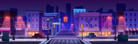 紫蓝色的现代都市夜景图
