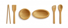 三款木质勺子碗盘子厨具素材