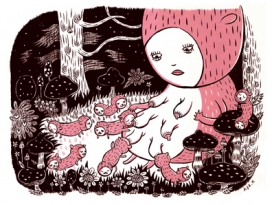 Residents of the Kind Mushroom Forest蘑菇类卡通插画