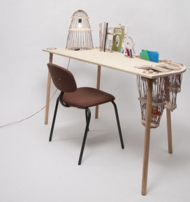 景观台办公桌设计-办公桌采用无螺丝或胶水，只有通过木材的电线，编织到一起-Elodie Elsenberger作品