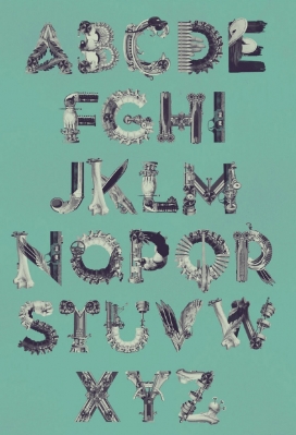 骨头机器械字体组合-西班牙Birgit Palma设计师作品-完美的与人*体元素混合艺术