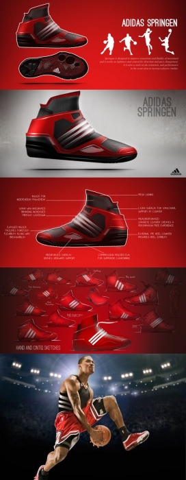 阿迪达斯Springen篮球鞋草图项目设计-法国里尔Maxime Catteau设计师作品
