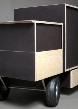 放置车轮木制餐具柜，把它变成一个微型卡车-法国设计师Jérôme Dumetz作品