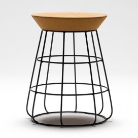 软木钢铁笼子凳子-新西兰Timothy John设计工作室作品-灵感来自于科学实验中使用的玻璃烧杯中