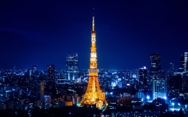 超高清晰日本东京芝公园港区全景夜景塔壁纸