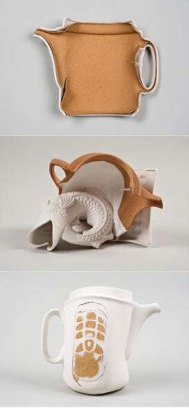 坑粘土扭曲拉伸的陶瓷罐-以色列Shlomit Bauman陶罐家居设计师作品