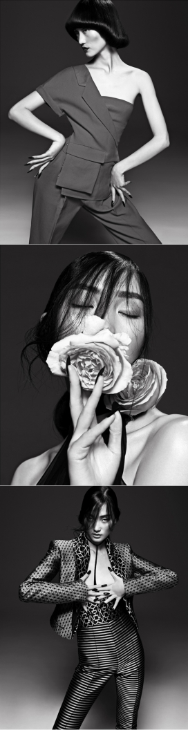 女人的温柔-丽娜张尹超-时尚芭莎黑白图像-现代技巧和轻声感性的男装剪裁