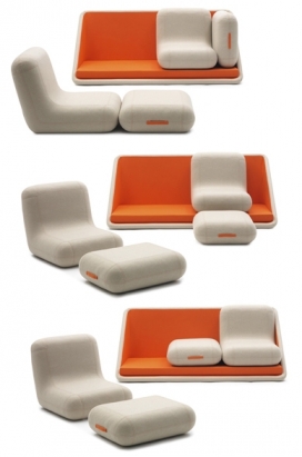 法国设计师Matali Crasset家居作品-一套沙发，可以成一张床