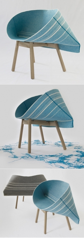 口袋形布匹椅子，固定在一个四条腿的橡木框架-意大利家具品牌Moroso椅子